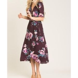 Annelise plum floral wrap dress